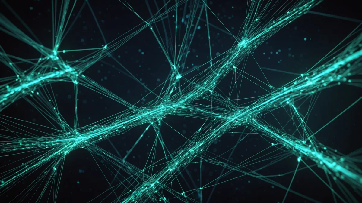 Abstract view of AI data moving through an evaluation pipeline
